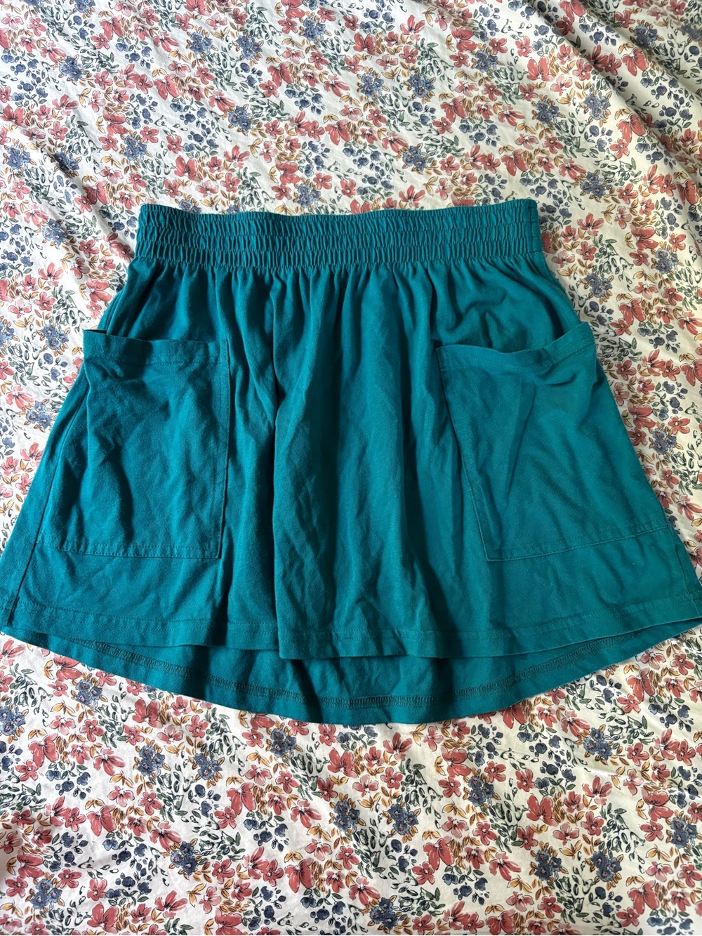 Teal Elastic Waist Pocket Skirt